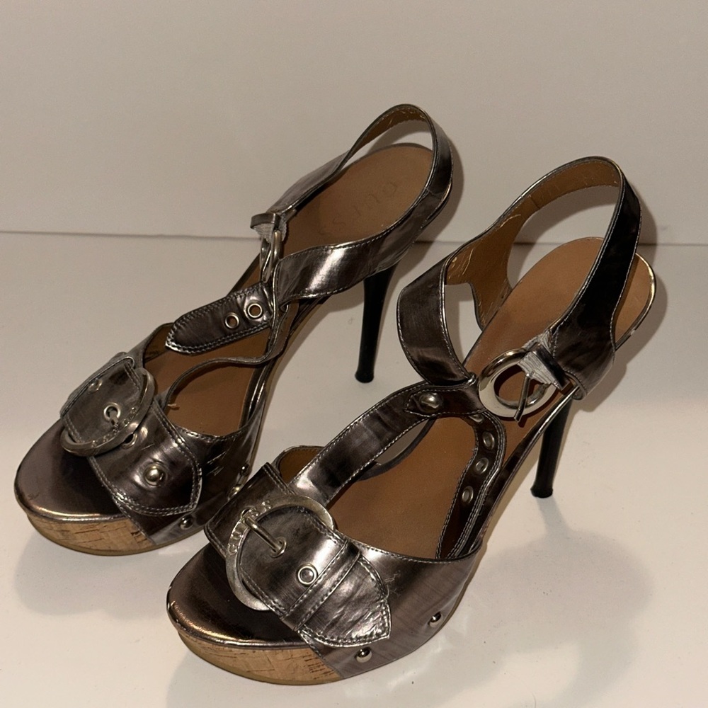 Guess Metallic Silver Heeled Sandals